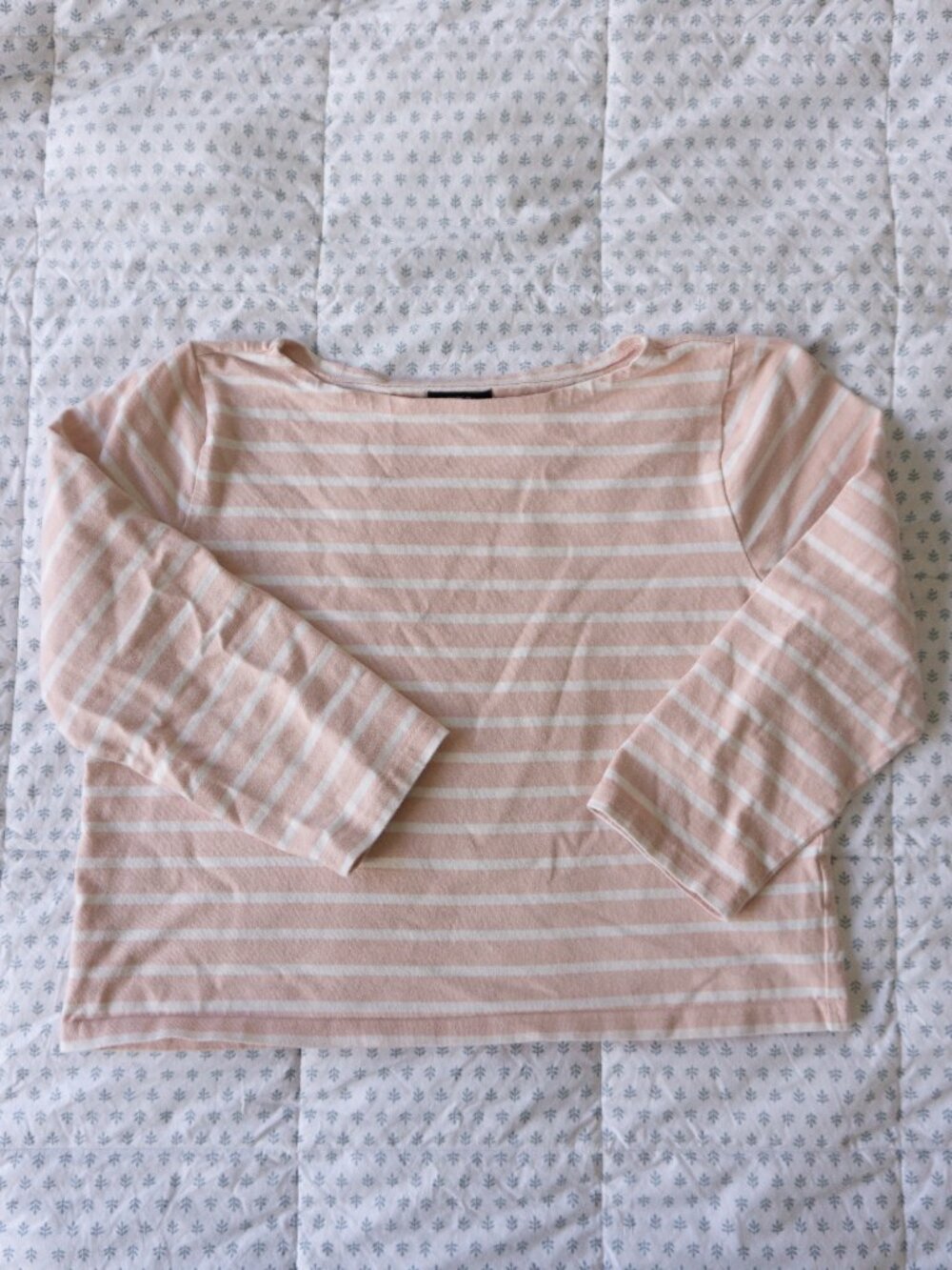 J.CREW Classic Mariner Cloth Boatneck Striped T-Shirt in Ballet Pink: Size Large